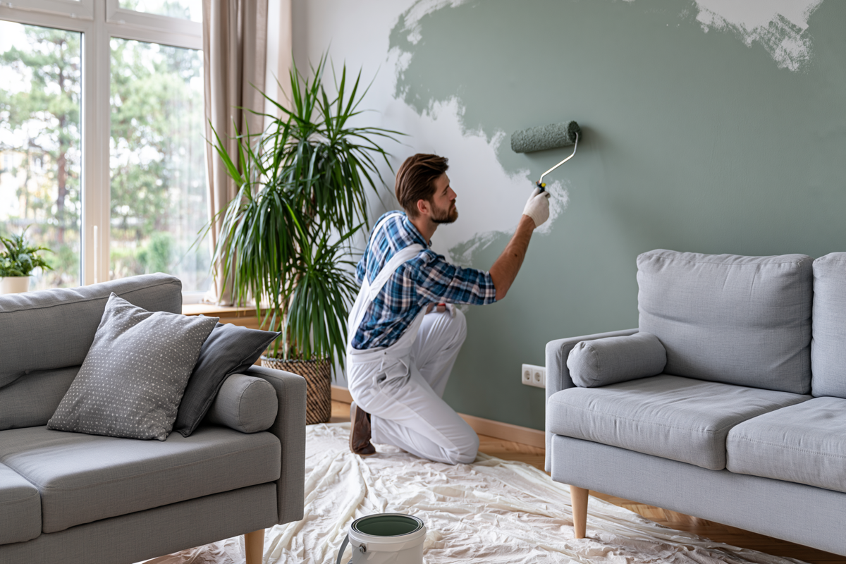 Professional painter applying paint with precision and care in a Surrey home